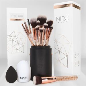 Niré Beauty 15piece Rose Gold Makeup Brushes Set & Beauty Blender With Case